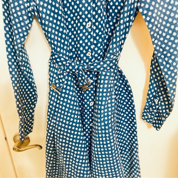 Anthropologist Holding Horses Dotted Blue/Cream Shirtdress Size 4 - Picture 5 of 11